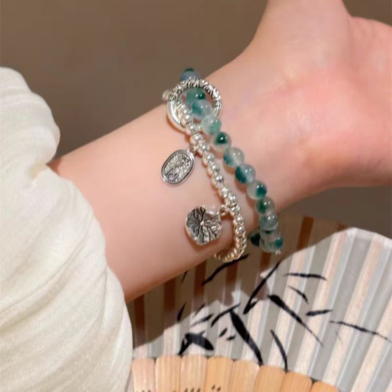 【New arrivals】New Chinese-style Lotus Leaf Beaded Green Dongling Bracelet Multi-layer National Style Light Luxury High-end Bracelet Exquisite Vintage Bracelet for Women