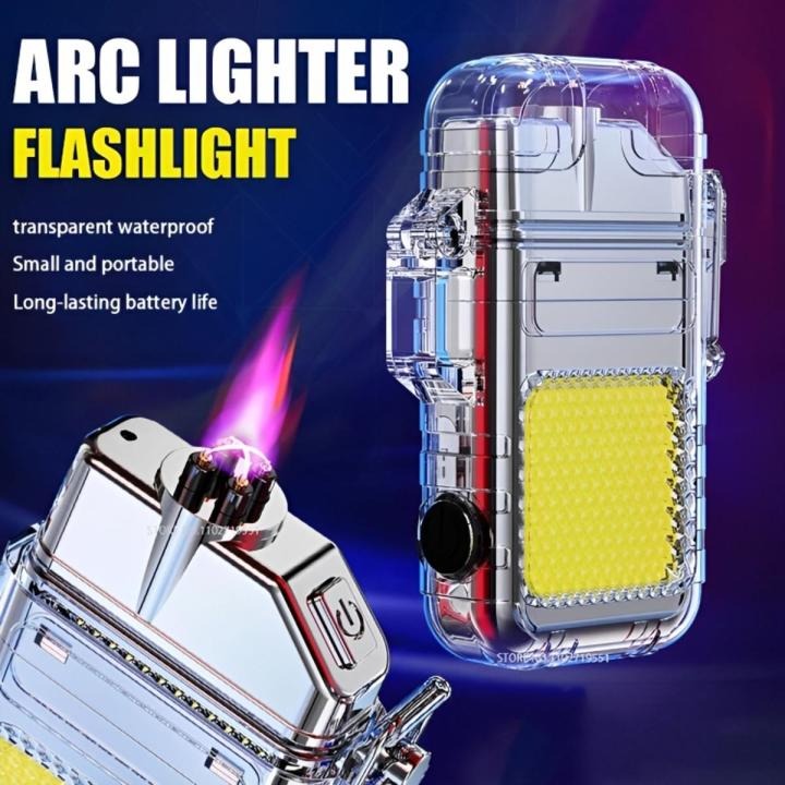3 in 1 Lighter Waterproof Rechargeable Flashlight, Multifunctional Dual Arc