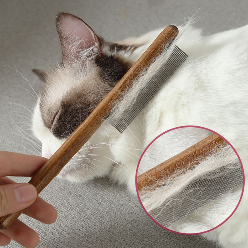 For Long and Short Haired Cats Stainless Steel Teeth Wooden Handle Pet Comb Pet Dematting Comb Undercoat Flea Comb Dog Grooming Combs