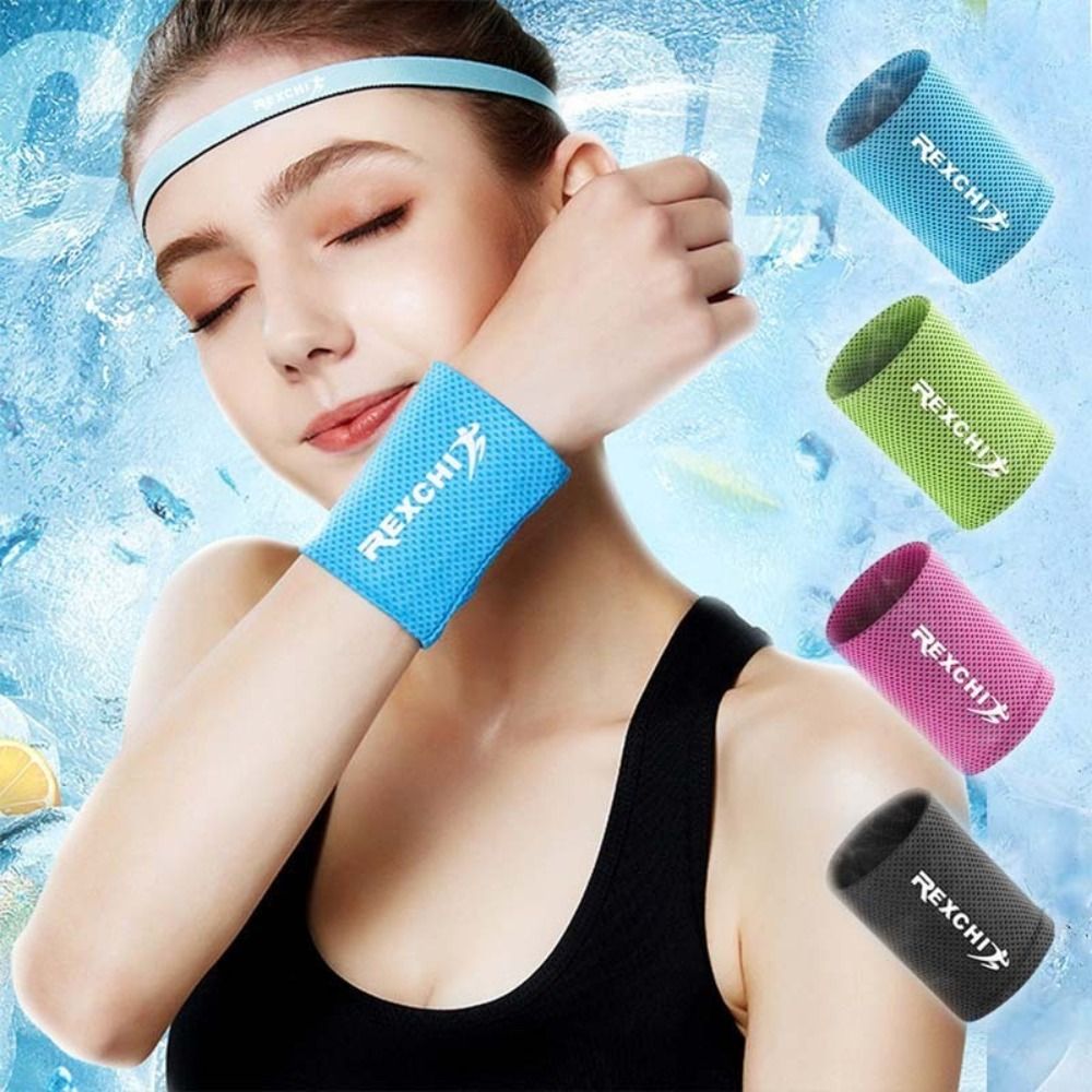 New Ice Silk Polyester Wrist Wrap Black Blue Green Red Elastic Ice Cooling Wristbands Hand Sweat Band Running Gym