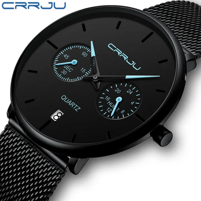 Men's Watches CRRJU Full Steel Casual Waterproof Watch Waterproof Man Sport Quartz