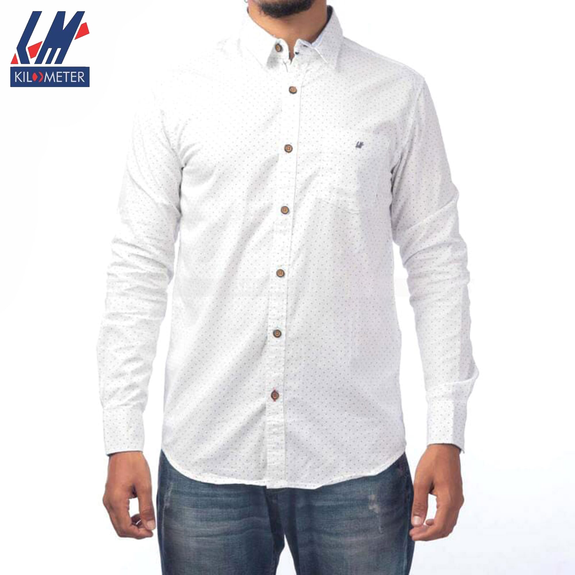 KILOMETER White Small Triangle Pattern Casual Full Shirt For Men - 029