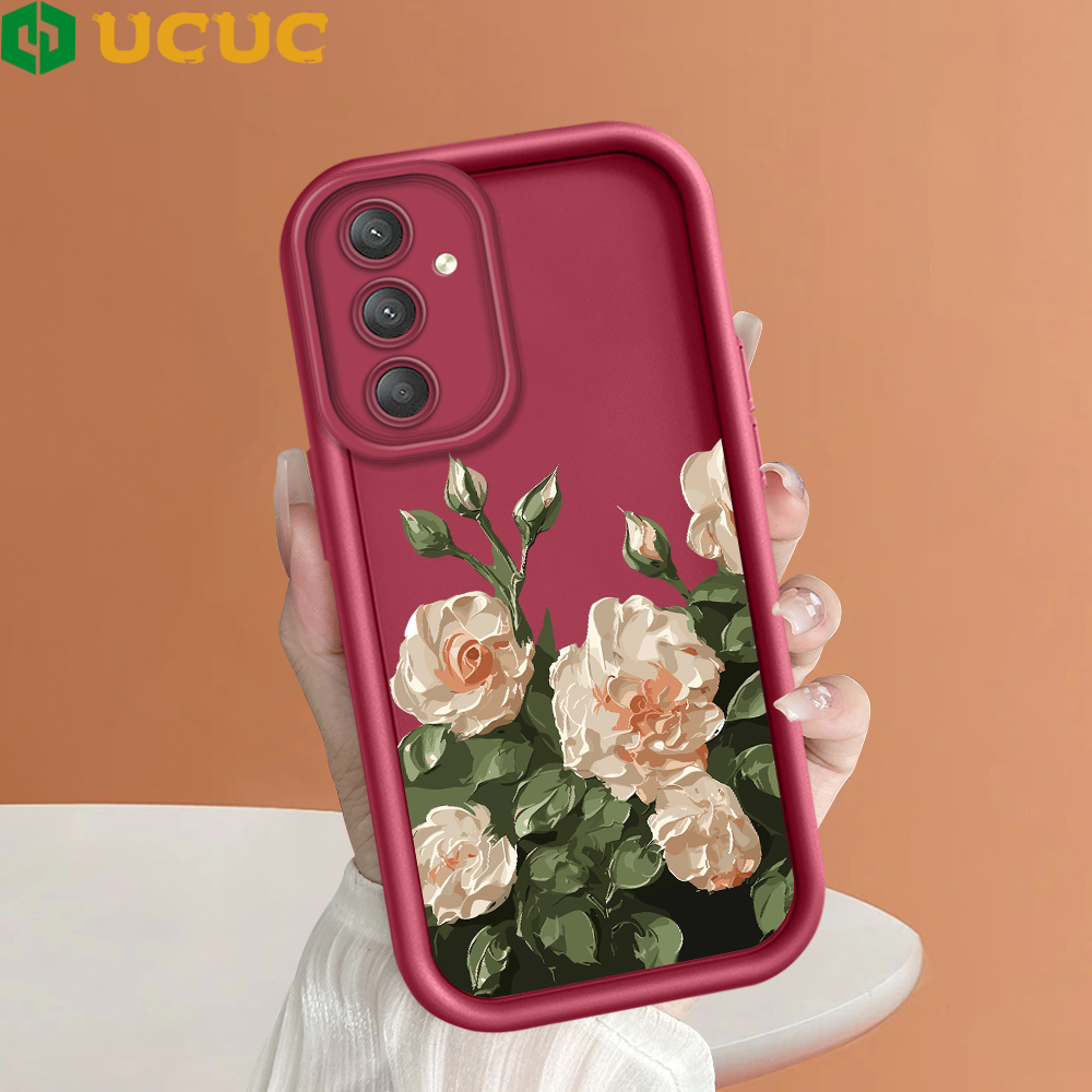 UCUC for Samsung A24 4G Back Cover Oil Painting of Flowers Soft Silicone Square Ladder Phone Case