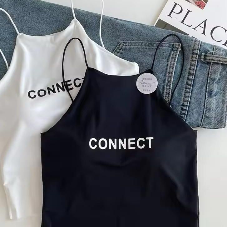 Korean Chic Letter Print Short Design Light Padded Tank Top Camisole