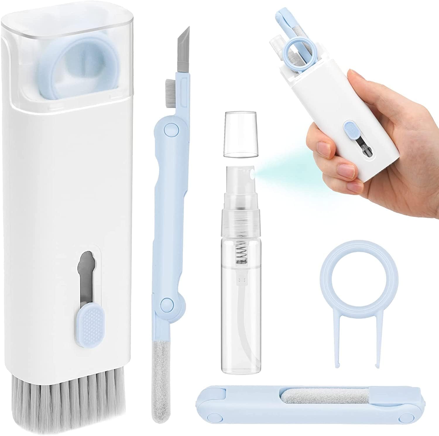 7 in 1 Laptop & Keyboard Cleaner Kit | Multi-Function Computer Cleaning Set with Brush, Airpod Cleaner Pen, Key Puller & Spray Bottle