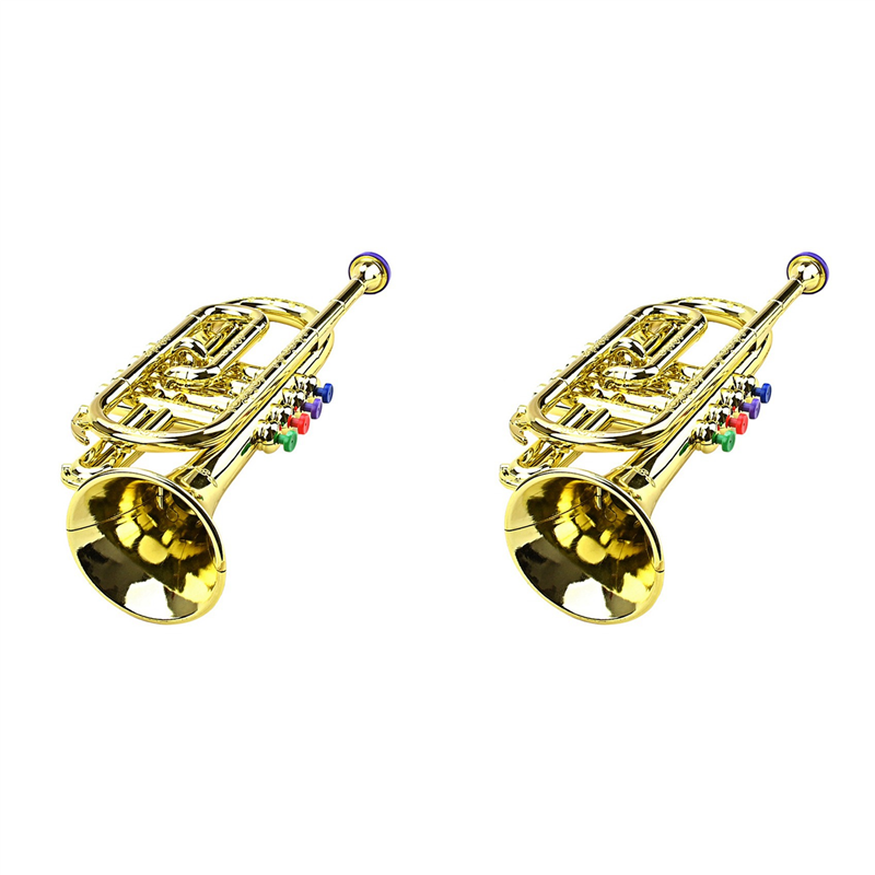 OUMERY 2X Trumpet Kids Musical Educational Toy ABS Gold Trumpet with 4 Colored