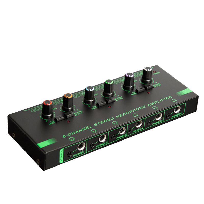 1 Piece 6 Channels Stereo Headphone Amplifier Audio Interface Low Noise Sound Mixer Black Recording Studio Monitor for