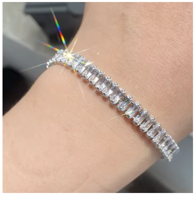 Fashion Korean Style Rectangle Zirconia Tennis Bracelets for Women Luxury Gold Color Crystal Party Jewelry