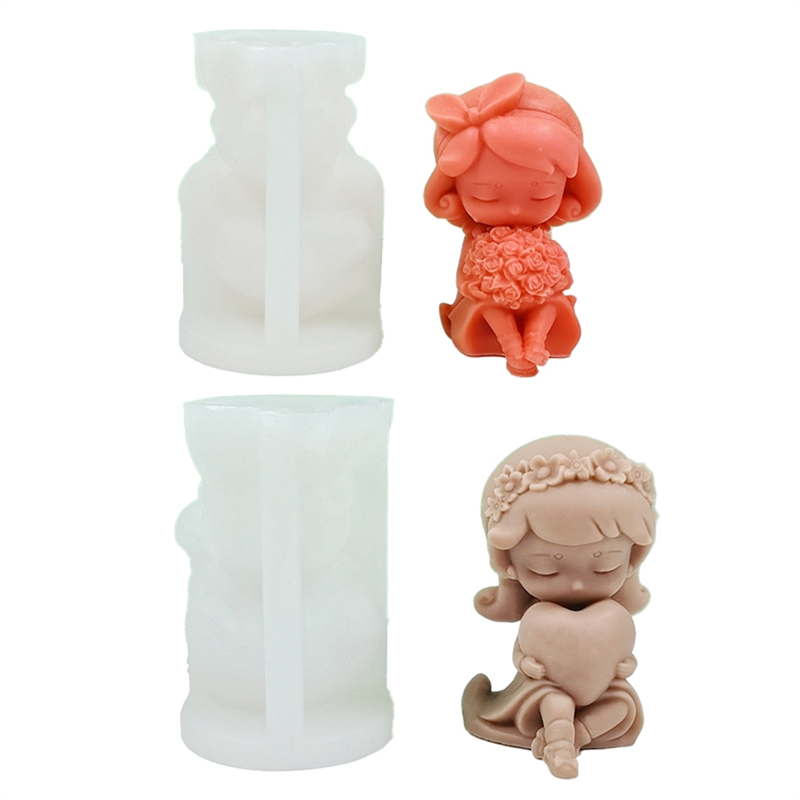 2PCS Silicone Mold 3D Rose Heart-Shape Girl Mold DIY Rose Girl Handmade Scented Candle Gypsum