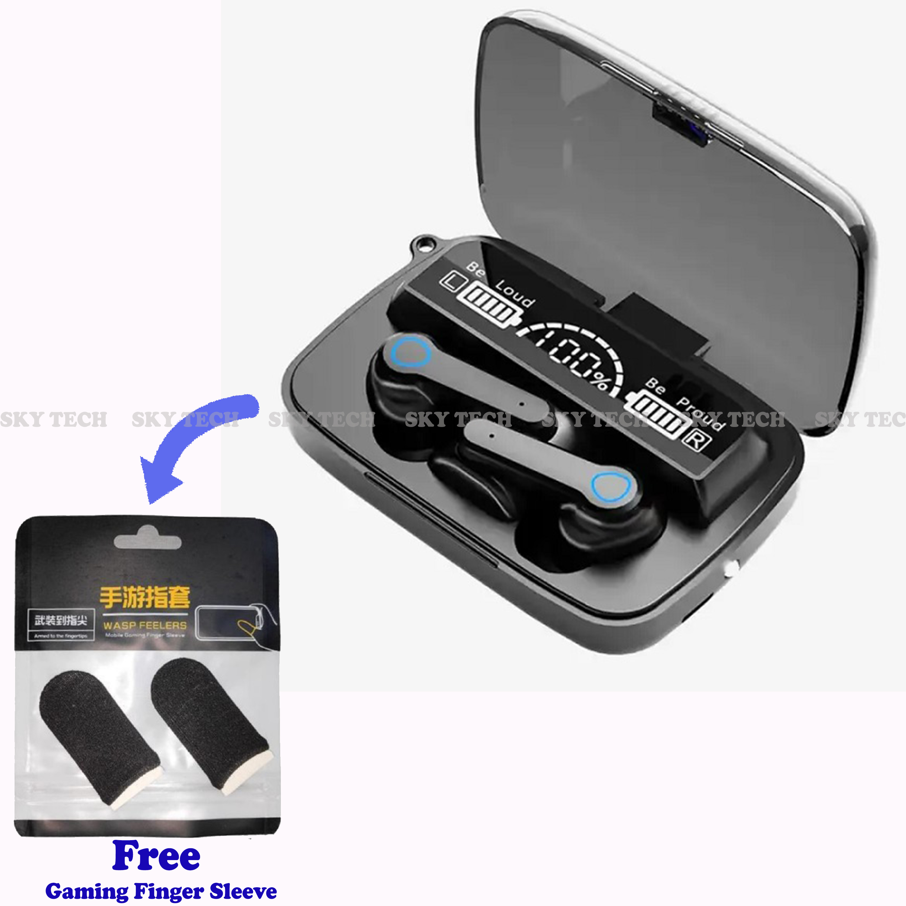 M19 TWS Bluetooth Wireless Earbuds, Large Screen Dual LED Digital Display Touch Earbuds Bluetooth, Free Gaming Anti-Slip Finger Sleeve