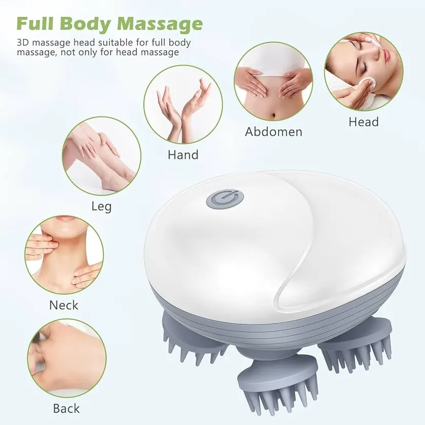 Scalp Massager, Rechargeable Electric Head Kneading Massager, 3 Speed Modes, Handheld Portable Head Scratcher Massager for Hair Growth, Deep Clean & Stress Relax