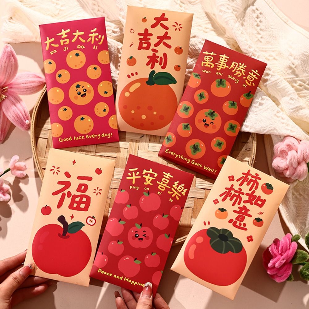 6pcs/set 2026 New Year Horse Zodiac Red Envelopes Cartoon Blessing Spring Festival Red Packets Traditional Color Printing Cash Packets Gift Giving