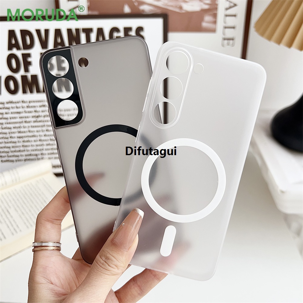 Luxury The phone magnetic transparent S23S22S24Galaxy protects the hard case with a matte ultra-thin case lens for Samsung UltraPlus S23Ultra