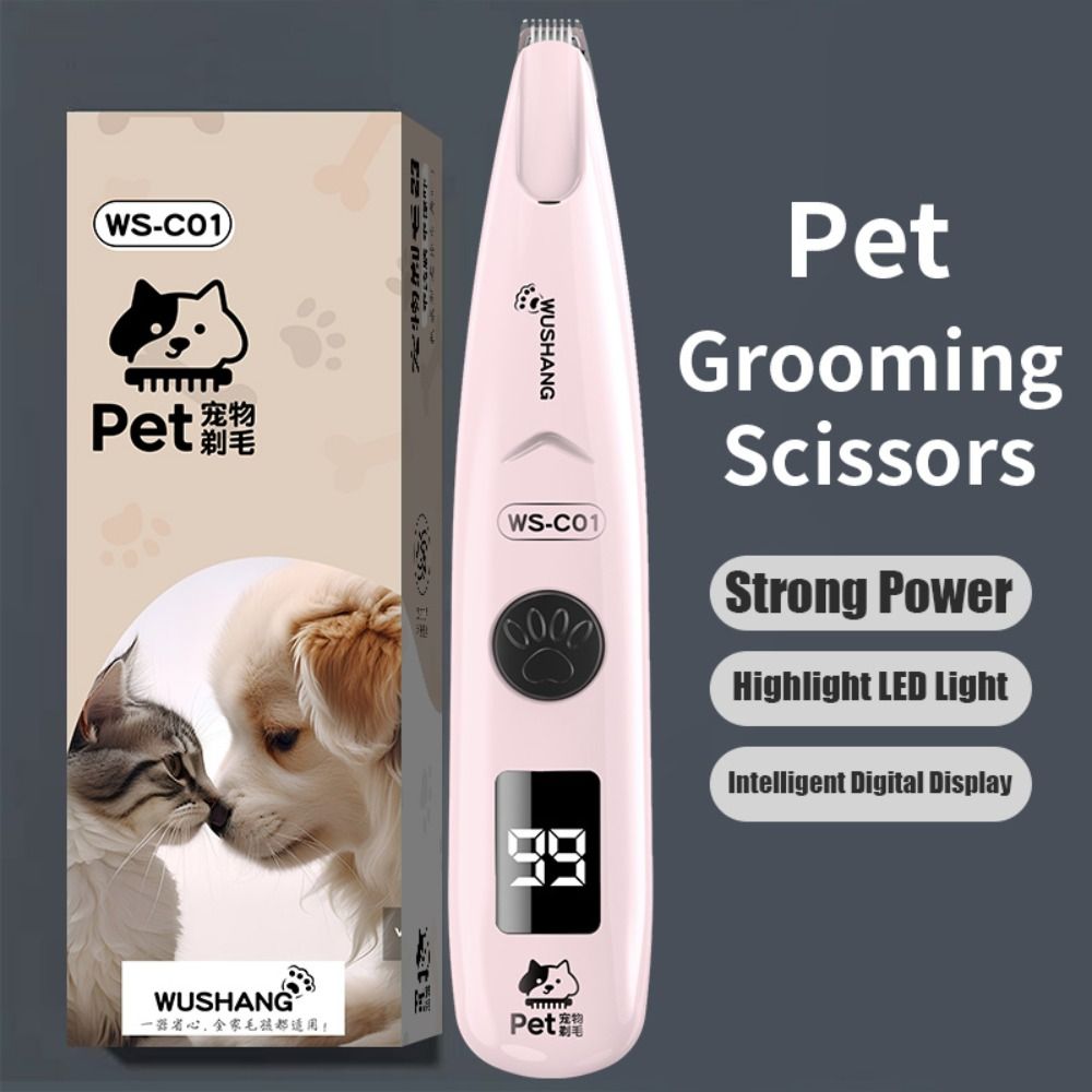 New Cordless Pet Dog Electric Groomer Trimmer with LED Light USB Rechargeable Pet Foot Hair Trimmer Portable Low Noise Face Ear Hip Paw Shaver Cat Dog