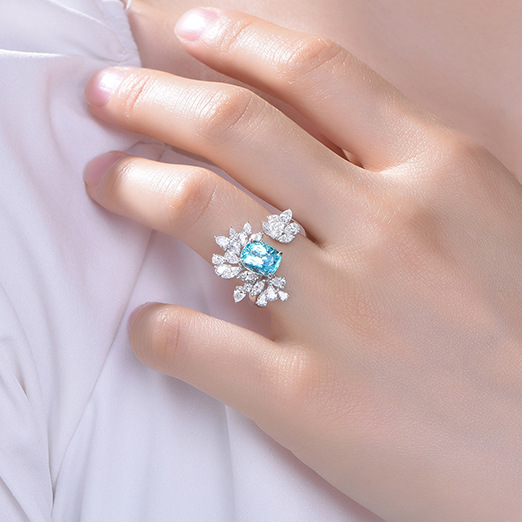 【Prices are low- Now don't Product Sea Blue Sky Blue Simulation Topaz Color Treasure Opening Ring Women's Jewelry