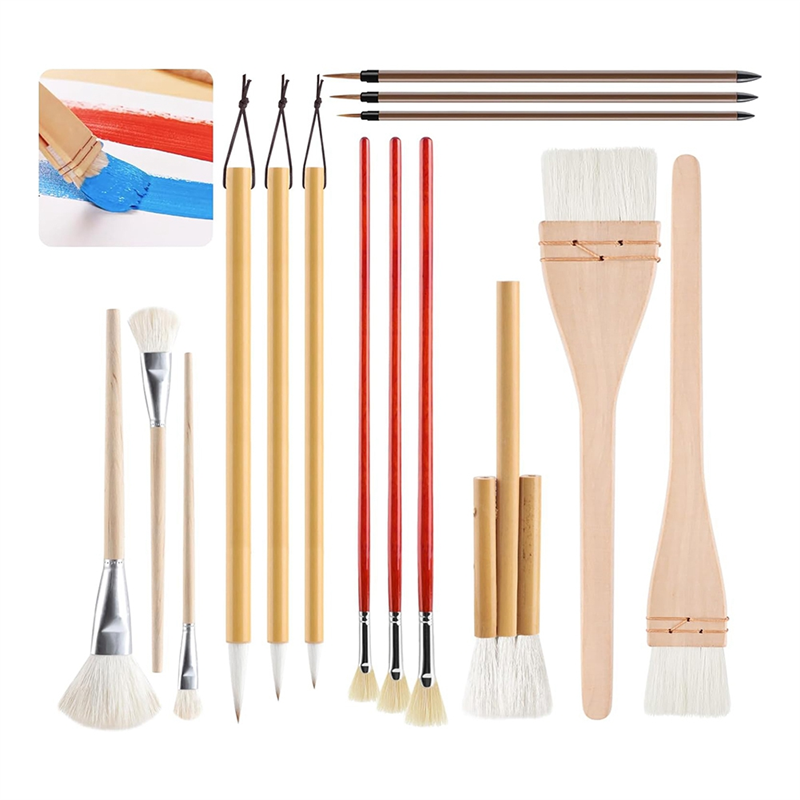 JAERBEE 15pcs Pottery Glaze Brushes Paint Brushes Set - Ceramic Brushes Painting Tools, for Acrylic Painting Watercolor Ceramic