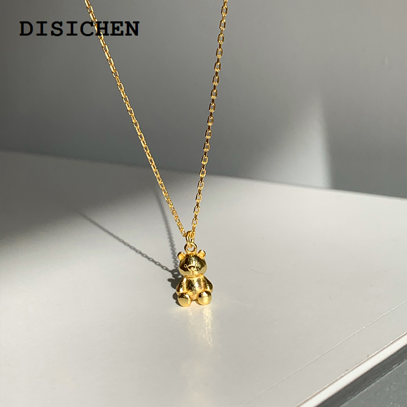 DISICHEN Profesional S'STEEL 925 Sterling Silver Original 100% Teddy Bear Pendant Necklace Charm Necklaces For Women Designer Gold Neckless Jewellery