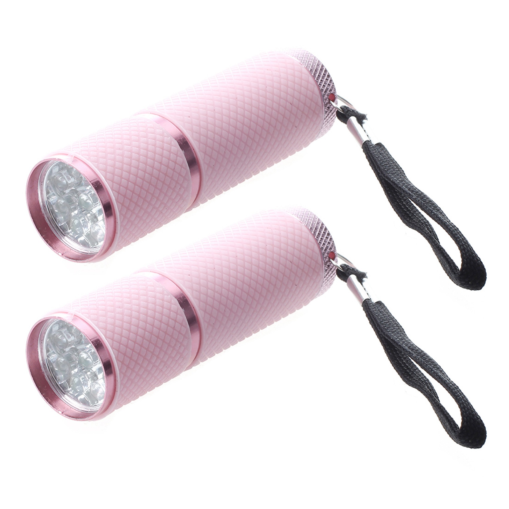 FORIDE 2X Outdoor Mini Pink Rubber Coated 9-LED Flashlight Torch
