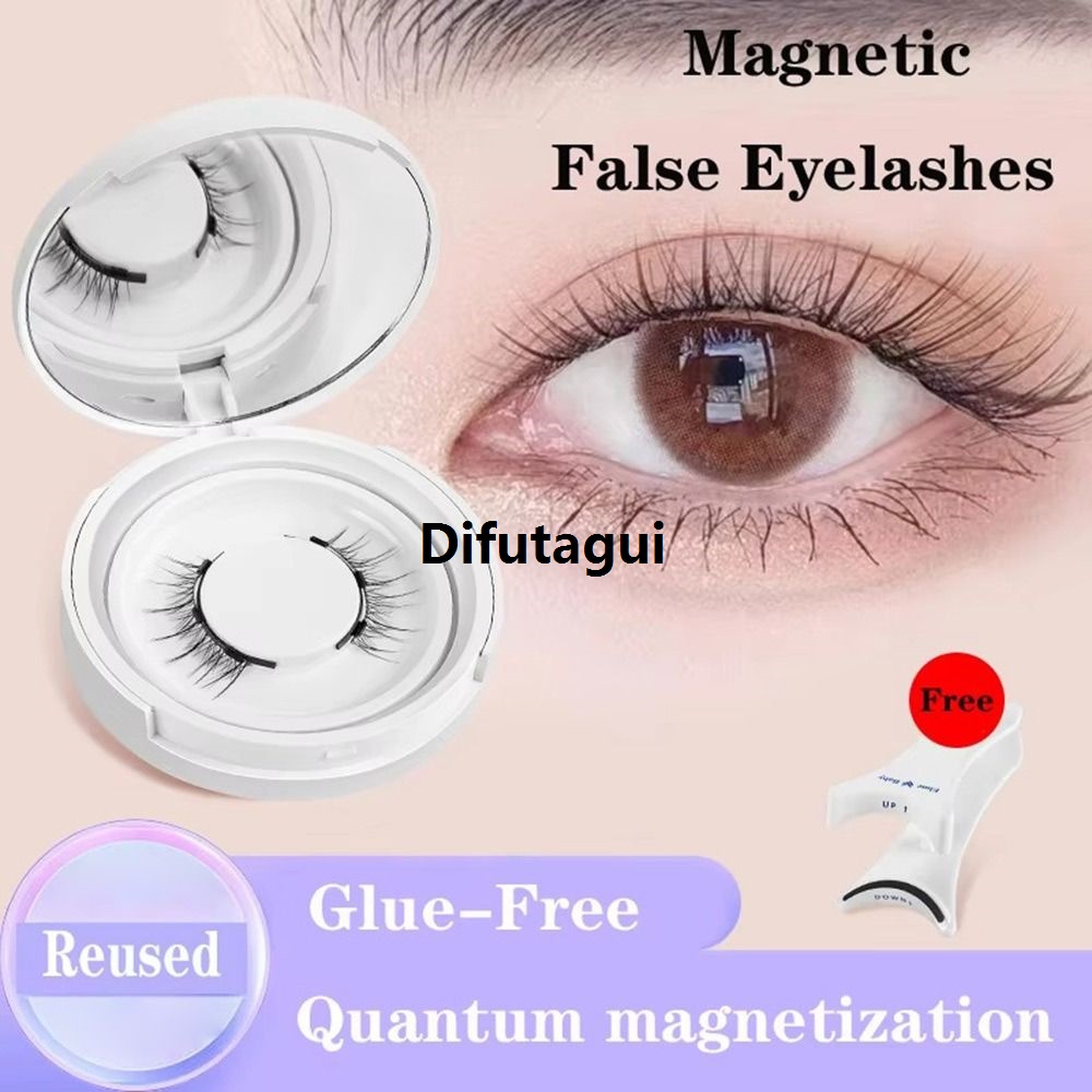 Difutagui 4pcs/1pair Reusable Natural Simulation Magnetic False Eyelashes Easy To Wear Luxury With Applicater Glue Free Natural Eyelash Soft Quantum Eye Makeup Tool