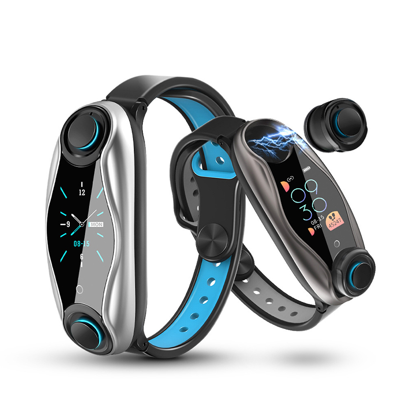 T90/Black 3-In-1 Smart Bracelet + Headphone Bluetooth 5.0 Hifi Sound Effects 3D Surround Stereo Bluetooth Call Clock Blood Pressure Heart Rate Monitor Calorie Motion Sleep Monitoring