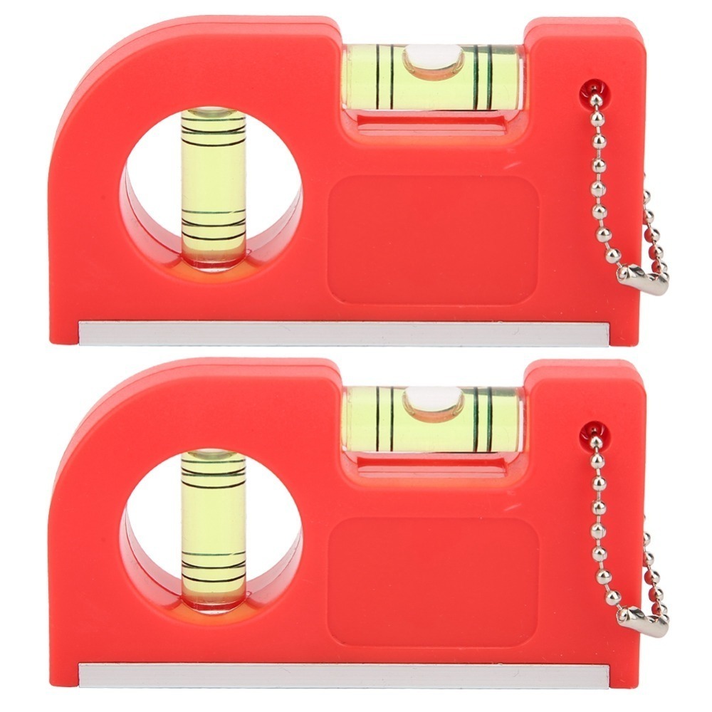 2 Pcs Durable Plastic Mini Magnetic Spirit Level With Chain Red Magnetic Level Tool Portable Bubble Level Outdoor Home