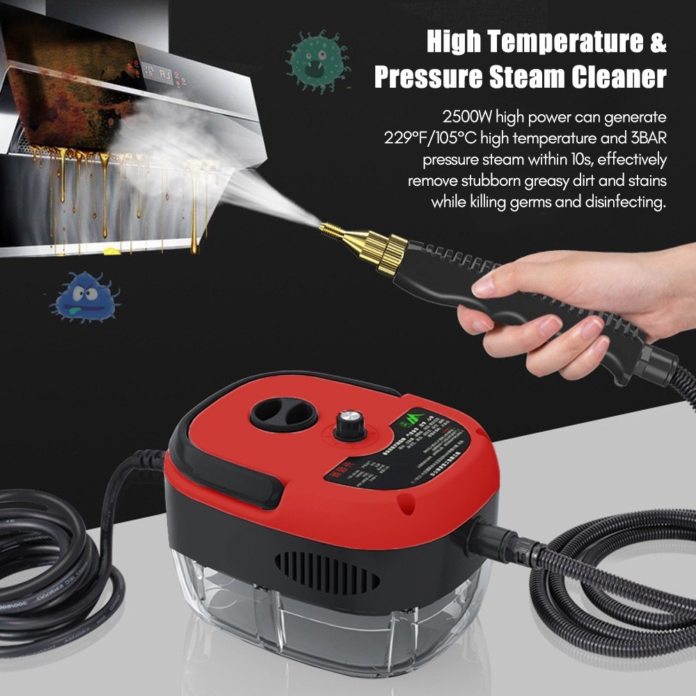 2500W Portable Handheld Steam Cleaner High Temperature Pressurized Steam Cleaning Machine with Brush Heads for Kitchen Furniture Bathroom Car