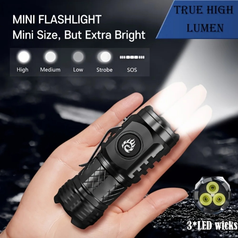 2025 New Multi-Functional Outdoor Flashlight - 3-LED Type-C Rechargeable Light with Power Display Compact Design