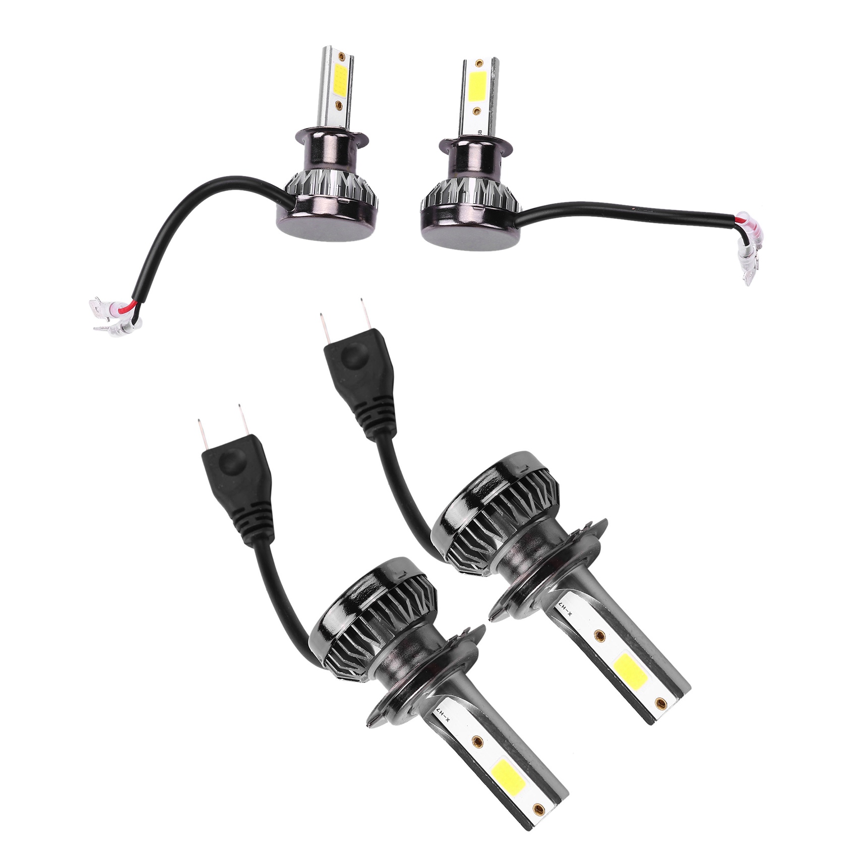 NAMUNY 4Pcs Mini 1400W LED Headlight Bulbs Conversion Kit FOG Driving Light DRL 6000K White-Plug and Play, 2 Pcs H3 & 2Pcs H7