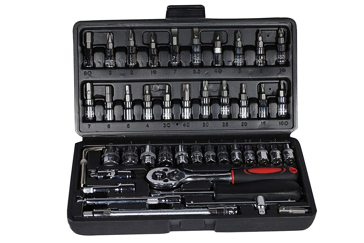 46 Piece Car, Bike, Cycle Socket Ratchet Wrench Tool Kit Set 1/4 Screwdriver Set Multicolor