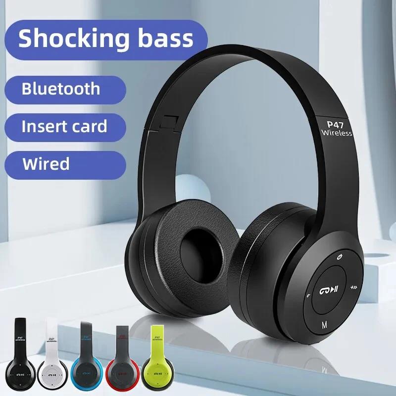 Original Stereo P47 Wireless Headphones Bluetooth 5.0 Earphones Foldable Bass Helmet Support SD Card For All Phone PC With Mic Headsets