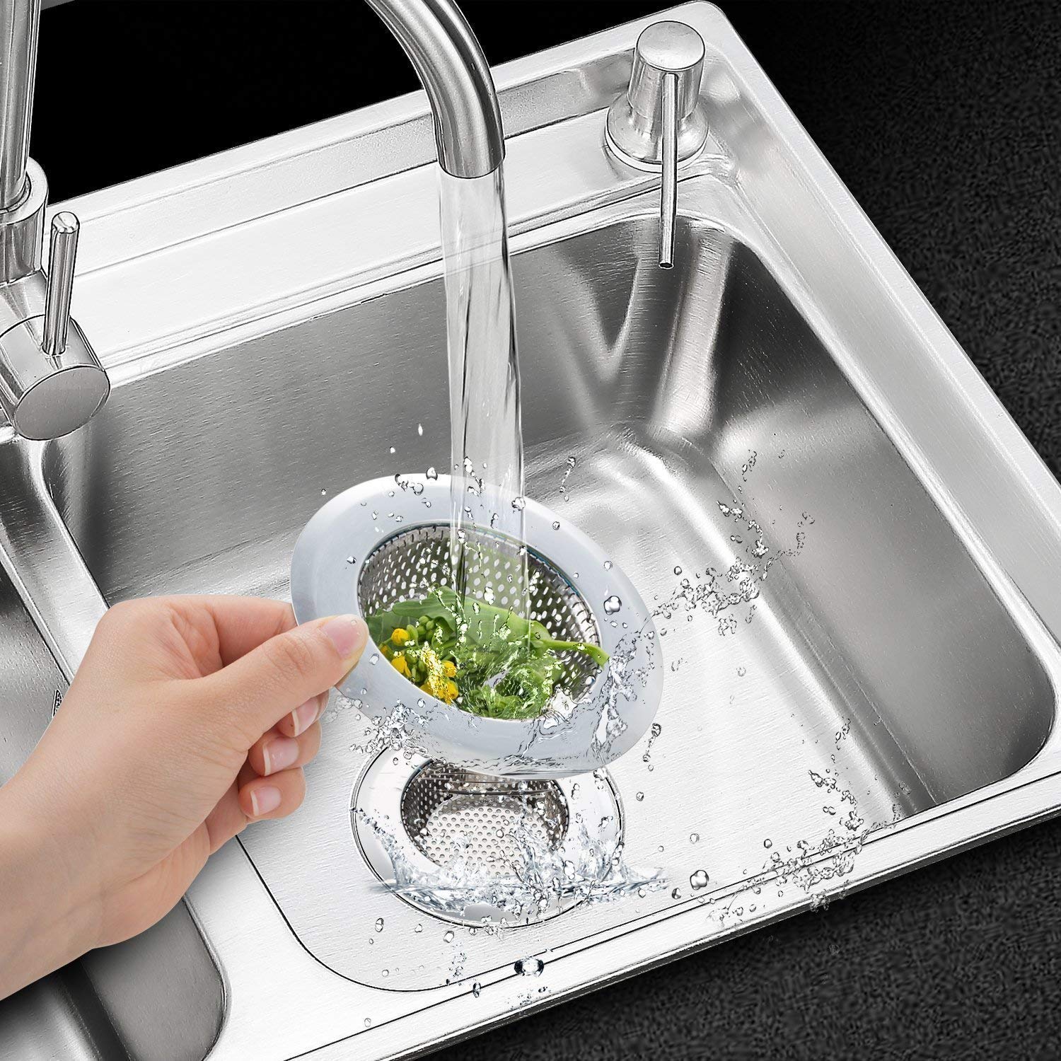 KitchenFest® Premium Stainless Steel Sink Strainer, Long Hair and Food Blockage Stopper, 9cm Kitchen/Sink Cleaning Tool