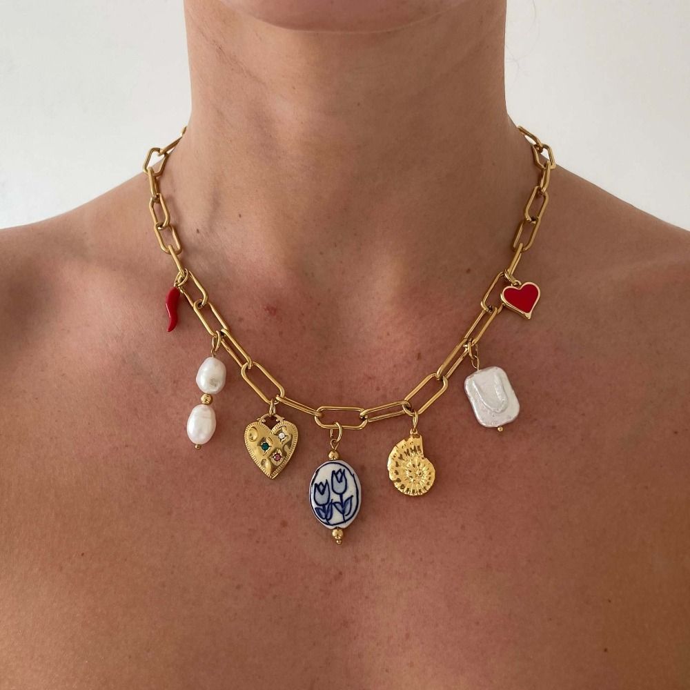 Trendy 18K Gold Plated Choker Necklace Conch Starfish Retro Necklace Charms Stainless Steel Tattoo Choker