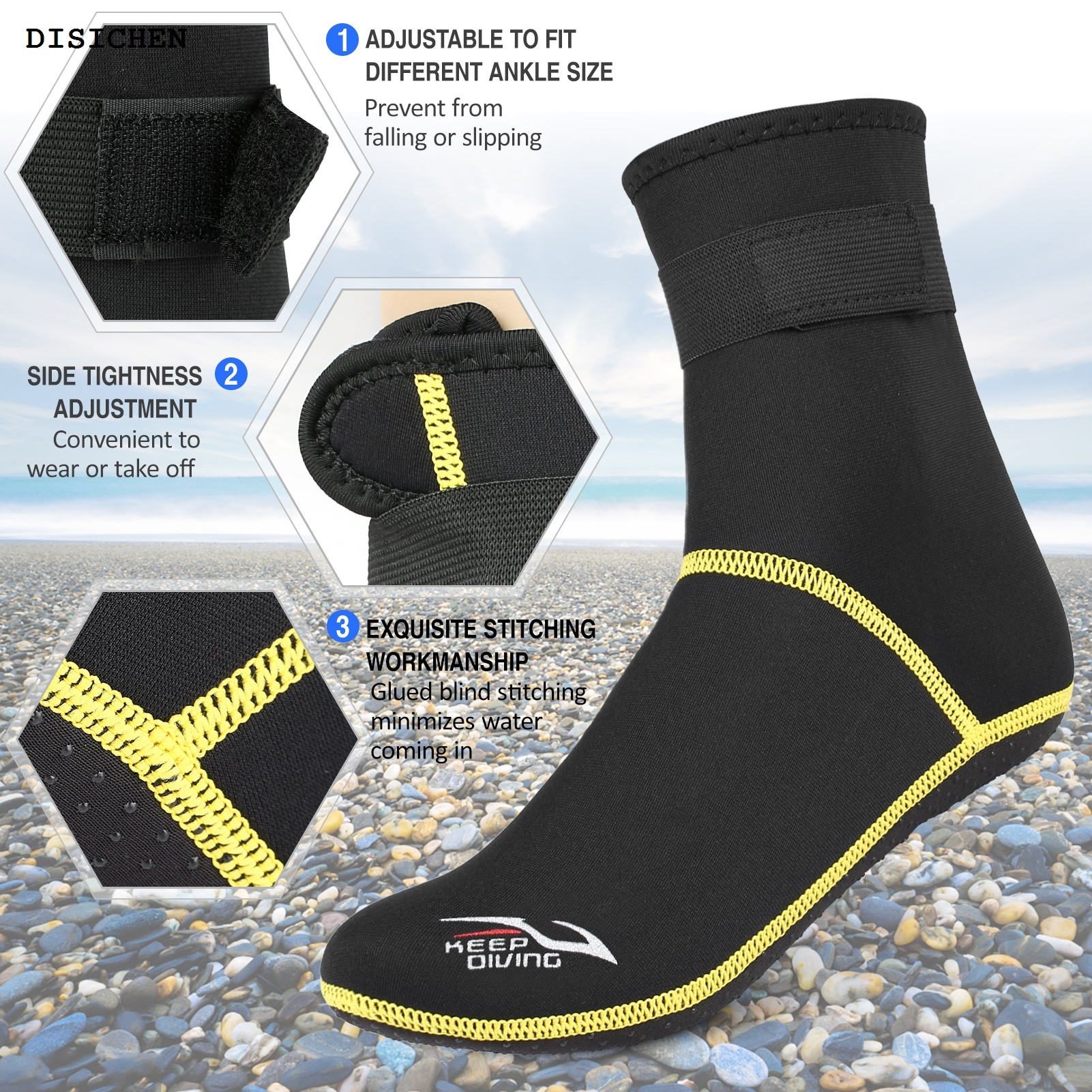 DISICHEN Portable Diving Socks 3mm Neoprene Beach Water Socks Thermal Wetsuit Boots Anti Slip Diving Socks for Rafting Snorkeling Sailing Swimming