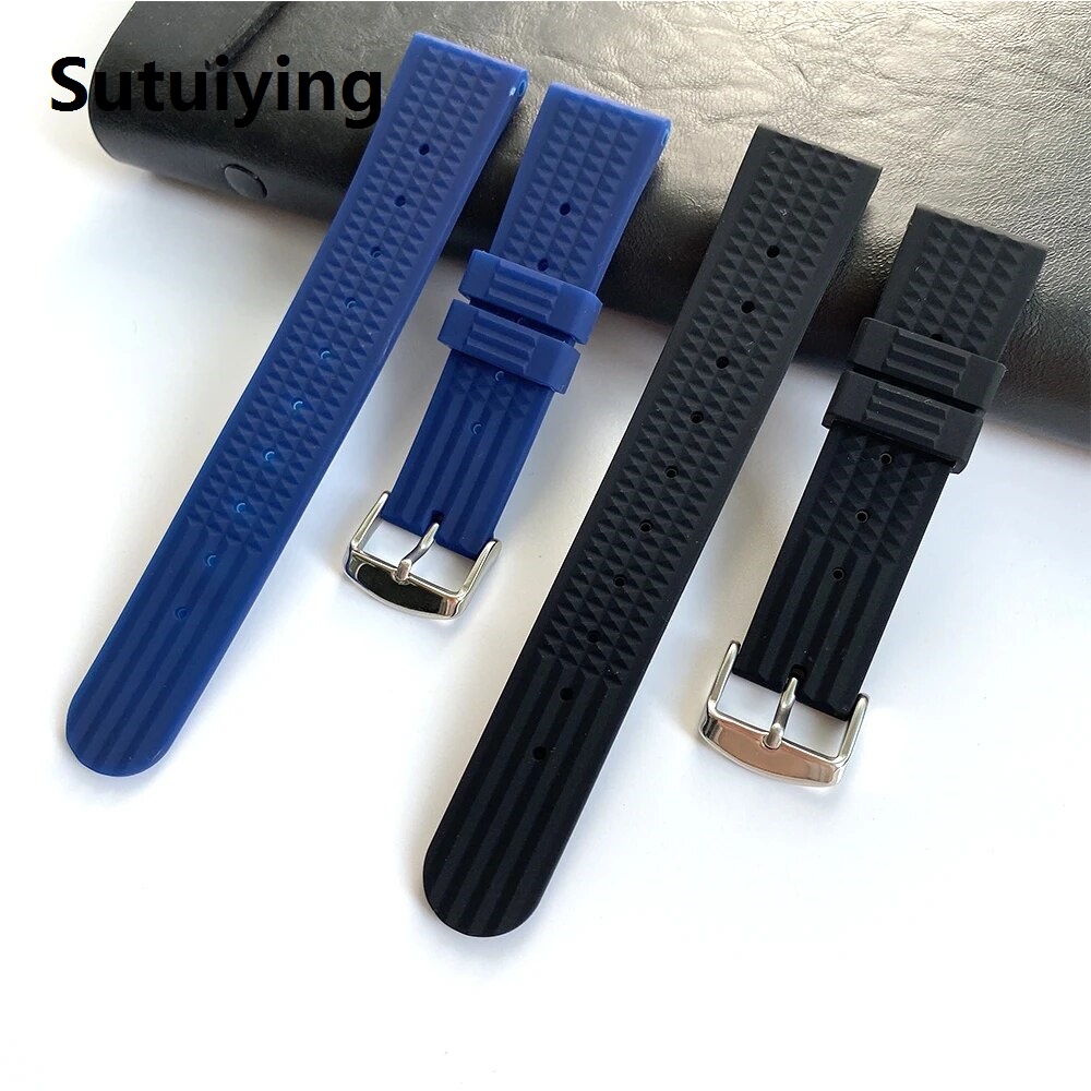 20mm 22mm Waffle Rubber Strap For Seiko Samsung Huawei Watch Sport Diving Waterproof Replace Silicone Strap Wrist Belt