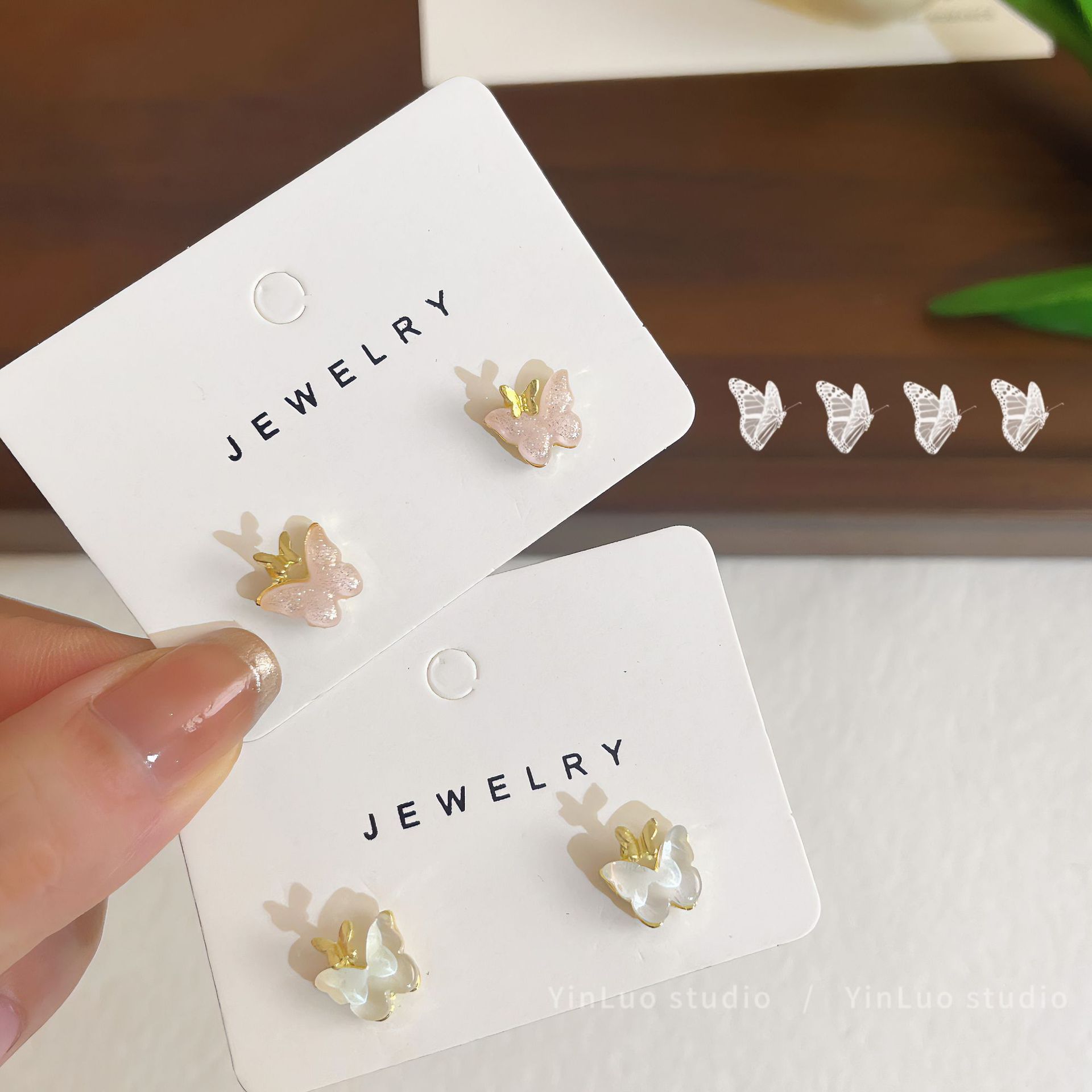 【Best Price Guaranteed】Colorful Pink White Butterfly Earrings s925 Silver Female Fairy Style Small Simple Elegant Niche All-match Earrings