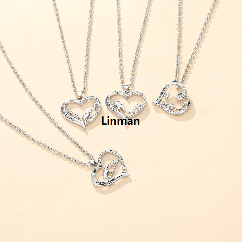 Linman 【 】Fashion Bear Necklace Men's All-match High-end Sense Alloy AniHot Selling mal Pendant Creative Diamond-encrusted Clavicle Chain Gift Jewelry