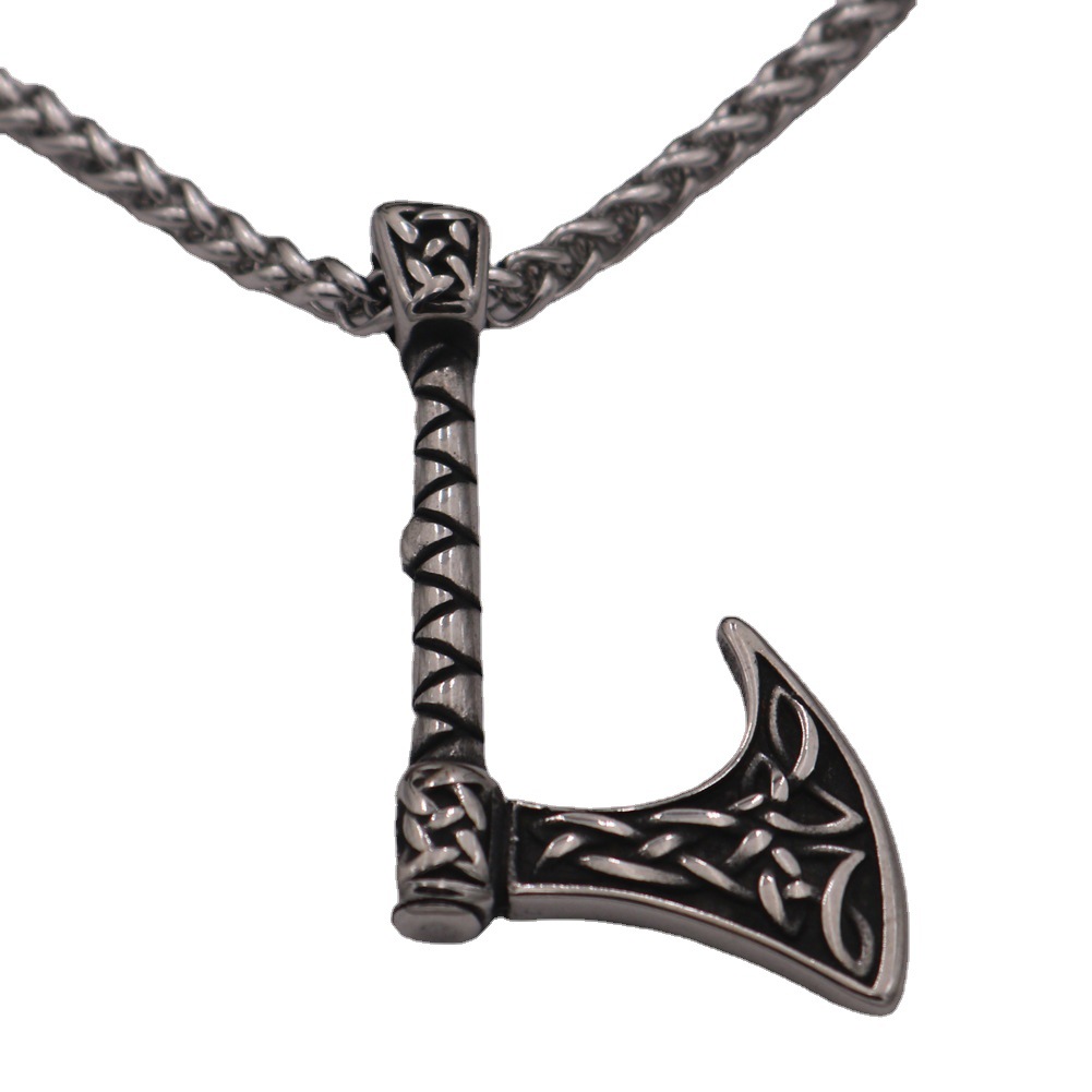 【Mega Sale】Viking Odin Axe Stainless Steel Pendant Popular Jewelry Trendy Men's Tomahawk Titanium Steel Necklace Direct Supply