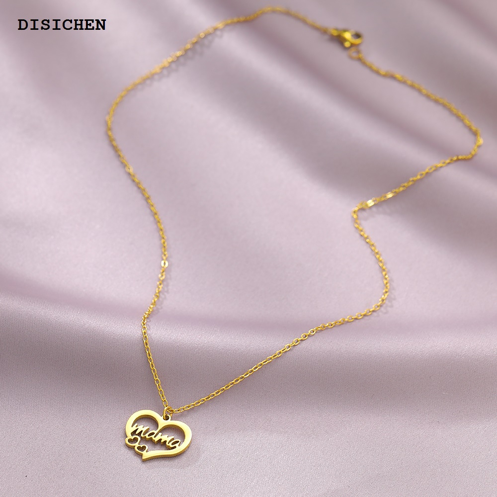 DISICHEN Special Stainless Steel Necklaces Heart Letter Mama Pendants Charms Choker Mother Kids Necklace For Women Jewelry For Mother Best Gifts