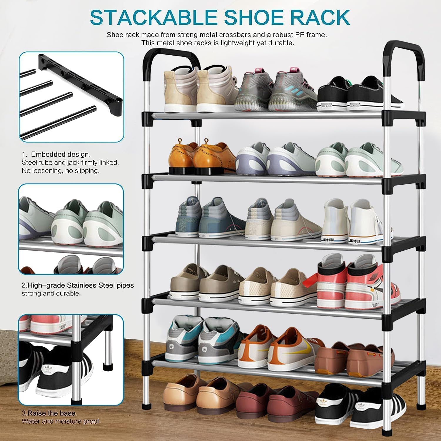 5/6/7 Levels, Stainless Steel Shoe Rack Organizer, Easy to Assemble, Durable, Practical, Home, Shoe Organizer, Reduces Space, Plastic Shoe Rack