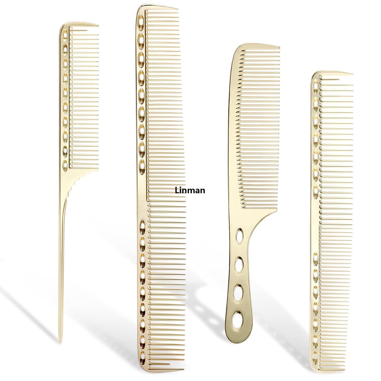 Linman 4PCS/Pack Metal Comb Set Barber Comb Stainless Steel BlenLuxury ding Comb Fine Styling Cutting Comb Flat Top Clipper Comb