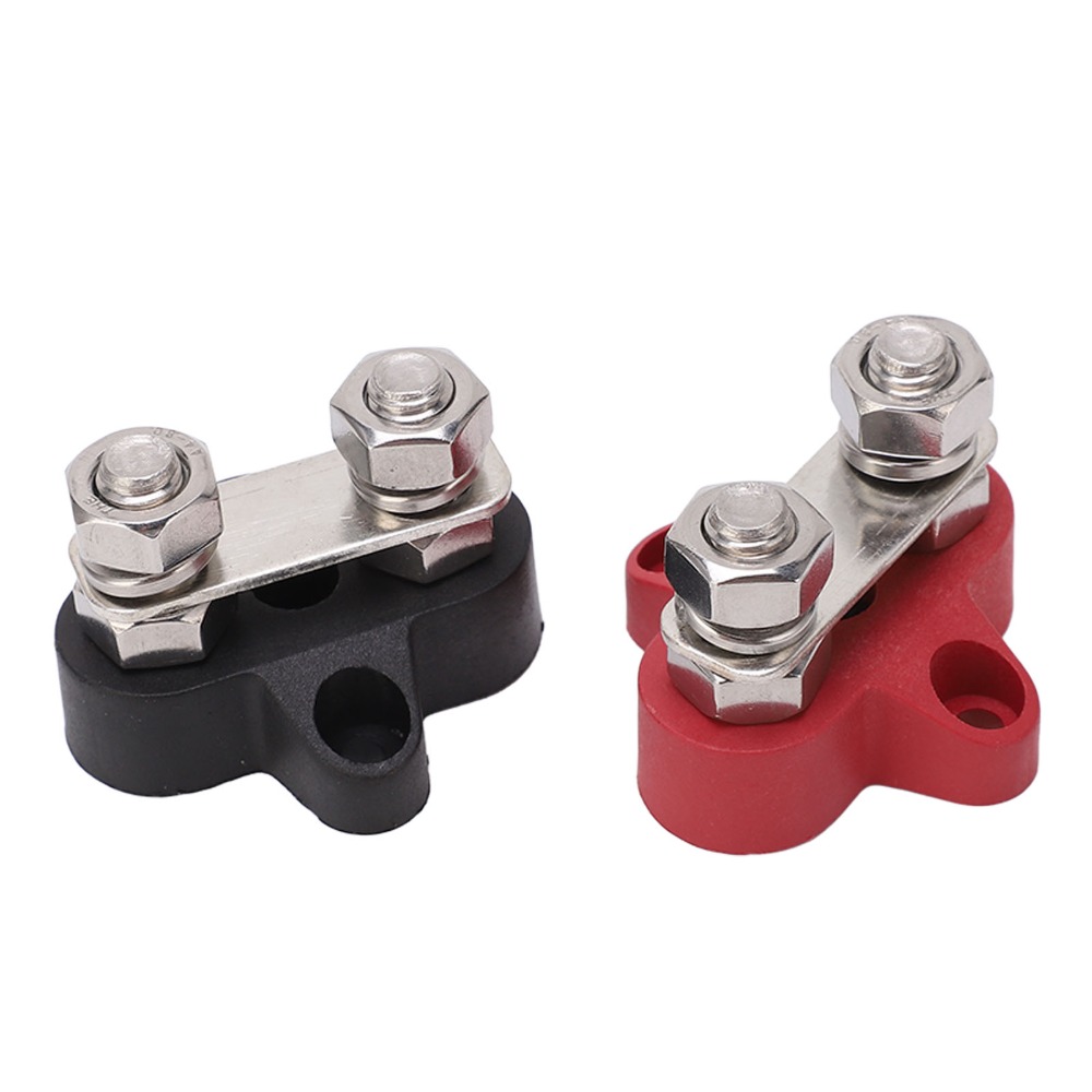 2PCS Durable 5/16" Posts Battery Terminal Block Red & Black 12V 24V M8 Connector Set Junction Block Car
