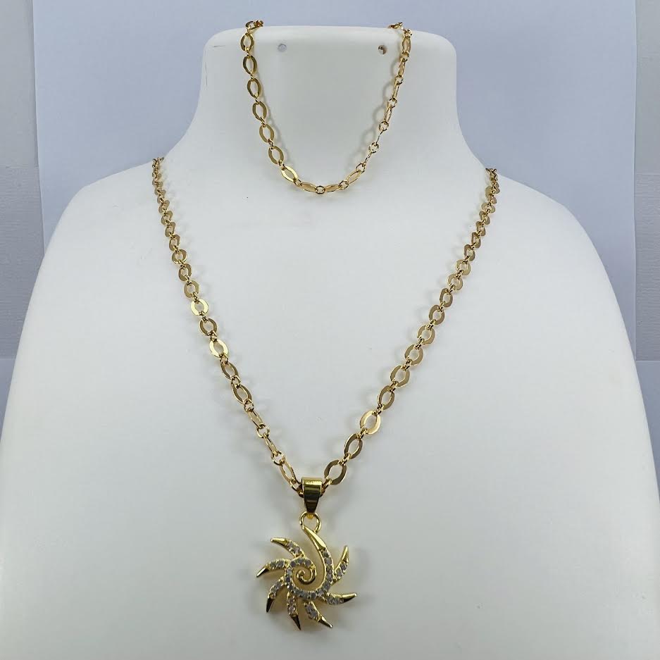 New specials ESH Gold plated Fashion Stylish 18/24 Inch New Plain Link Chain Medium Star Sun Theme Pendant With Bracelet chain for women