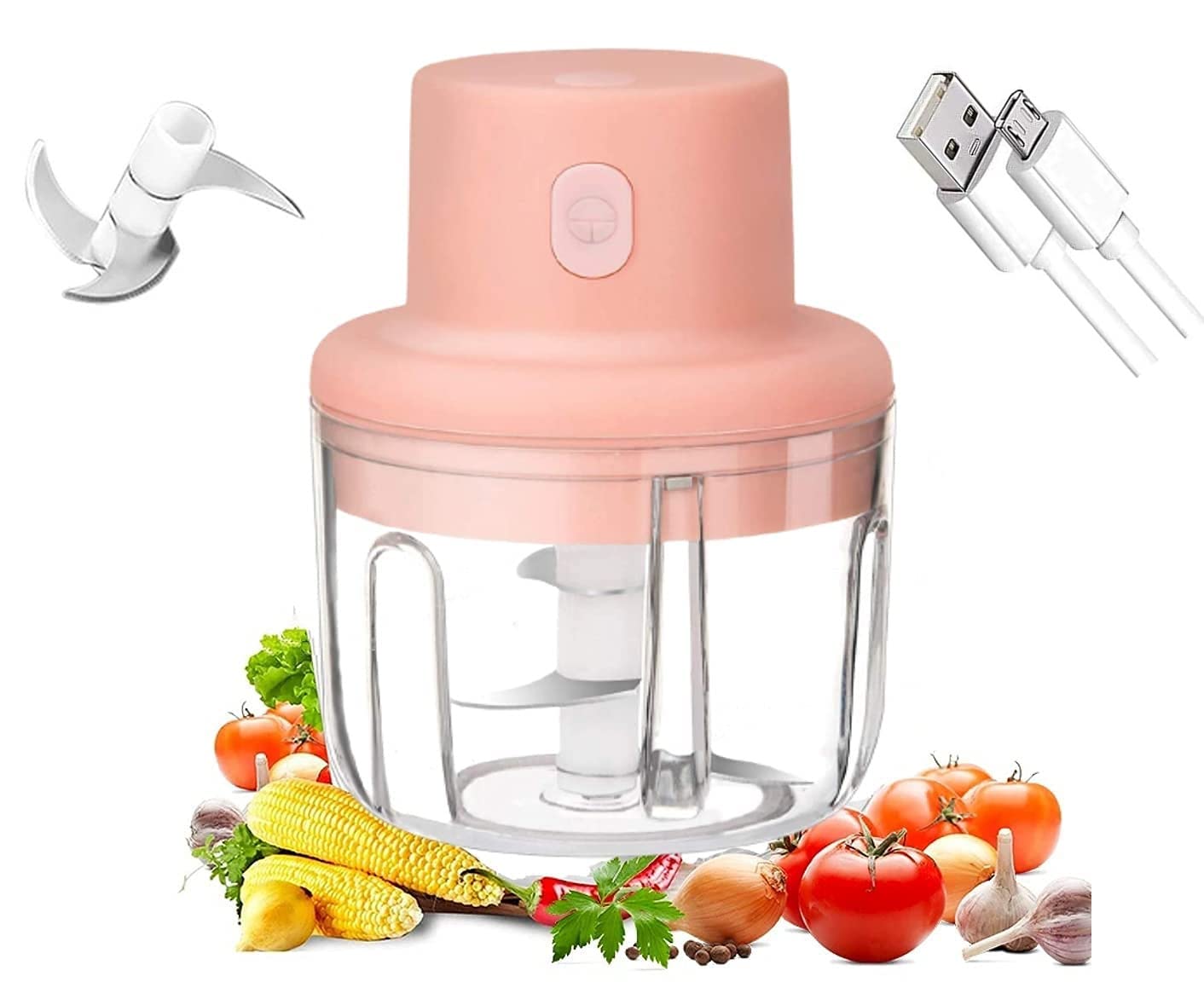 INTELLIGENT ELECTRIC GARLIC MACHINE , MINI GARLIC ,CHOPPER , MINI FOOD PROCESSORS & CHOPPER MACHINE ,WIRE LESS CHOPPER FOR SMALL KITCHEN FOR GINGER & PEANUT BLENDER MACHINE 250 ML. (PINK)