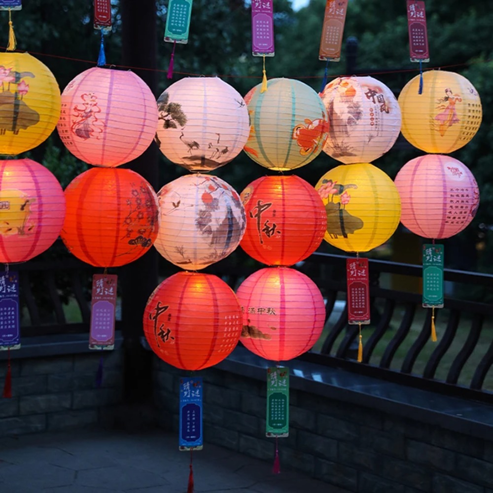 DIY Lantern Luminous Chinese Mid Autumn Lantern Traditional Portable Festival Antique Lantern Hanging Good Round Paper Lantern New Year