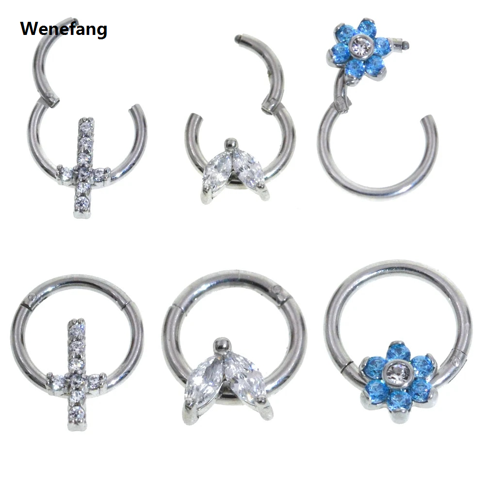 Wenefang 1Pc 6-12mm Surgical Steel Segment Nose Ring Septum Clicker Ear Helix Tragus Hoop Ring Body Piercing Hanger Clip On Jewelry