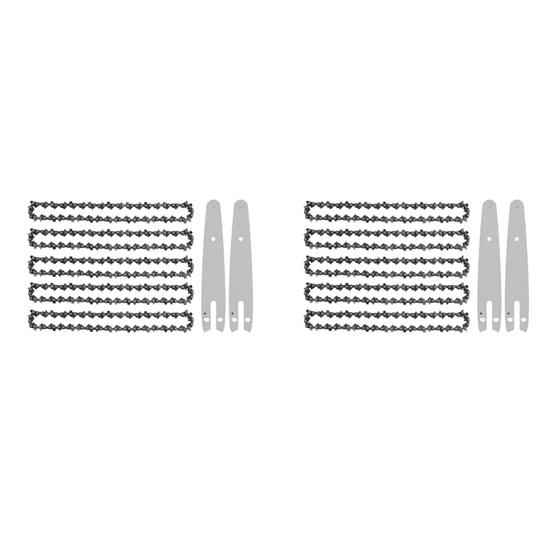 Pullhee-10 Pieces 6 Inch Mini Chainsaw Chain with 4 Pcs Replacement Saw Chain Bar for Cordless Electric Portable Mini Chainsaw