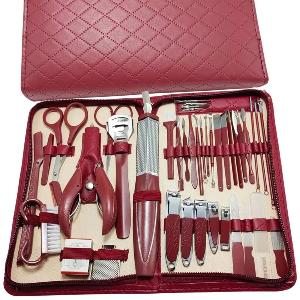 Portable 42PCS Stainless Steel Manicure Set Stainless Steel With Zipper Leather Bag Grooming Pedicure Kit Toenails Fingernails Nail Care Tools For Nail Care