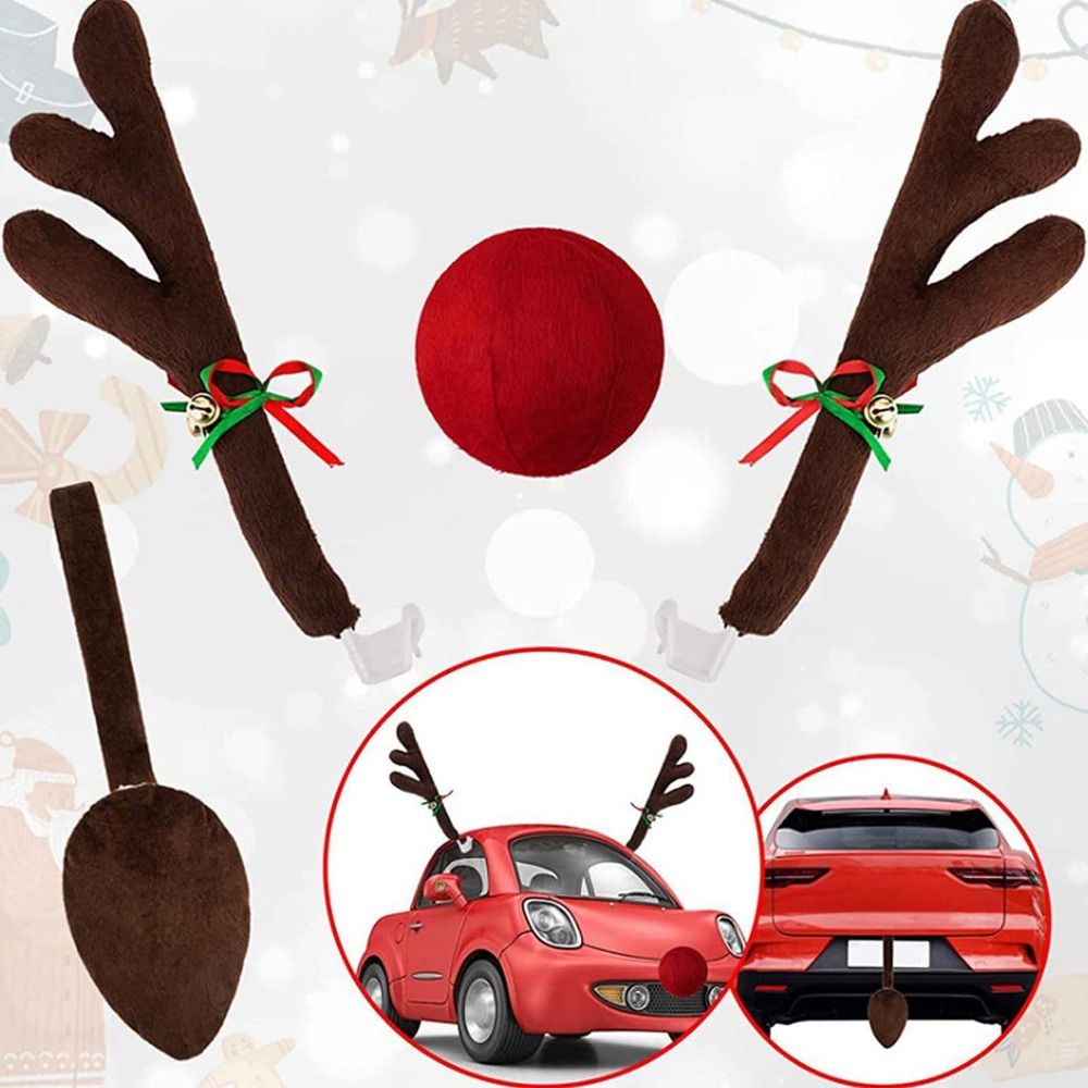 Xmas Gift Creative Christmas Auto Exterior Decor Deer Horn Cartoon Cute Christmas Car Decorations Vehicle Ornament 3D Car Reindeer Antler Kit Reindeer Christmas Decor