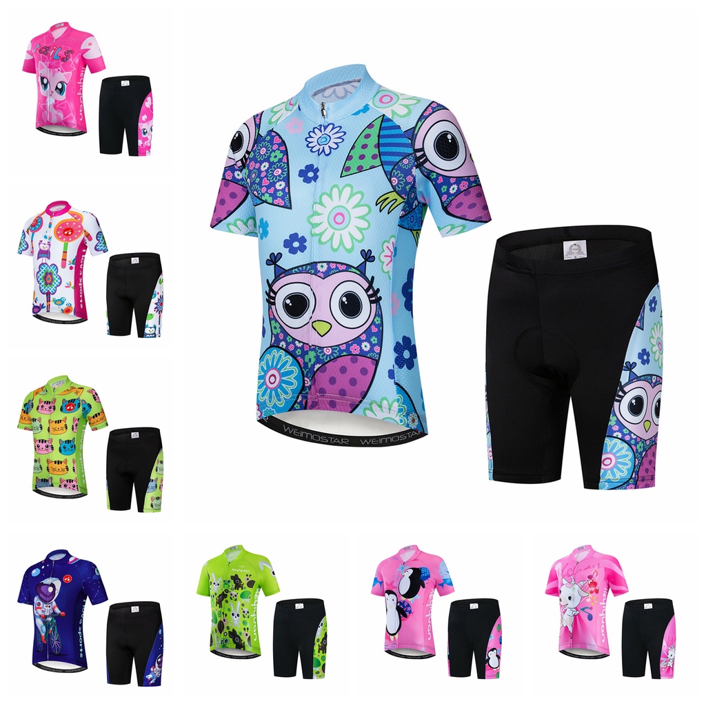 NEW ARRIVAL Kids Cycling jersey Shorts Set Children Bike Road Mountain MTB Bicycle Maillot Top shirt suit Boy Girl Blue Pink