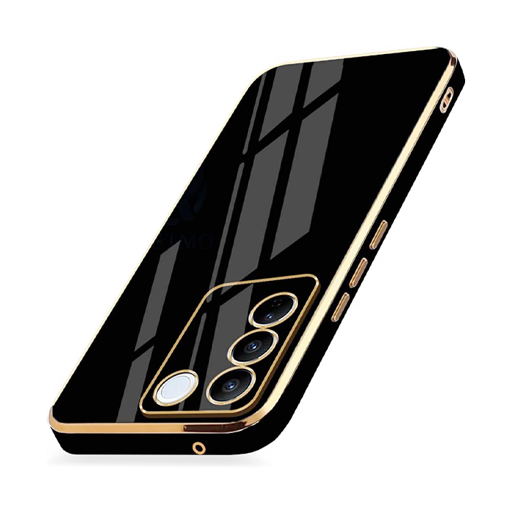 Electroplated case For Vivo V27/27 Pro 5G - Gold Plated Frame | Slim Shockproof | Soft TPU Phone Cover -Black